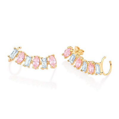 EAR CUFF COM PIERCING DE PRESSÃO FOLHEADO A OURO COM ZIRCÔNIAS COLORIDO. MED 3CM ROMMANEL 527135