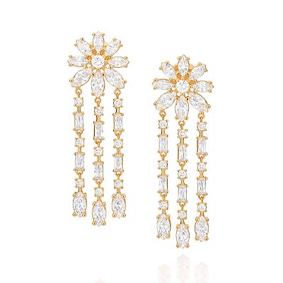 MAXI BRINCO CANDELABRO FLOR FOLHEADO A OURO COM ZIRCÔNIAS. MED 7,2CM ROMMANEL 527136