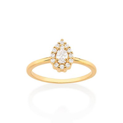 ANEL SKINNY GOTA FOLHEADO A OURO COM ZIRCÔNIAS ROMMANEL 513343