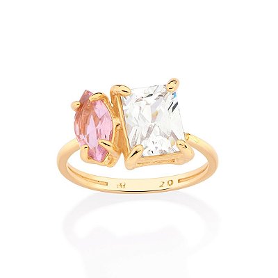 ANEL FOLHEADO A OURO EU E VOCÊ COM ZIRCÔNIA BRANCO E ROSA ROMMANEL 513339