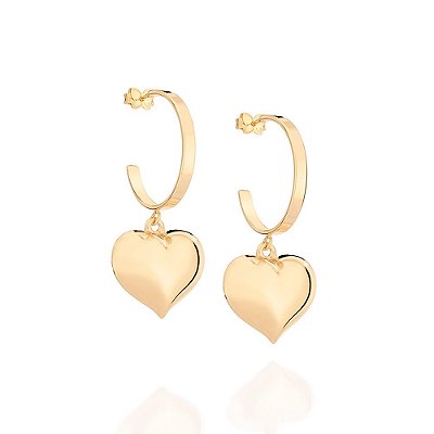 ARGOLA FOLHEADO A OURO CORAÇÃO ABAULADO. MED 5CM ROMMANEL 527144