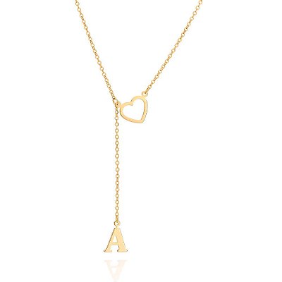 COLAR GRAVATA FOLHEADO A OURO CORAÇÃO COM LETRA. MED 50CM ROMMANEL 532442