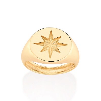 ANEL MASCULINO FOLHEADO A OURO ESTRELA ROSA DOS VENTOS ROMMANEL 513345