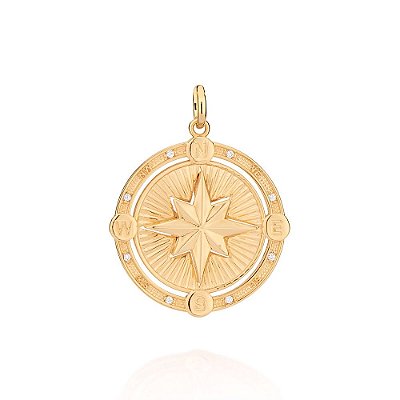 PINGENTE MEDALHA FOLHEADO A OURO CARA METADE ROSA DOS VENTOS COM ZIRCÔNIAS. MED 3,7CM ROMMANEL 542702