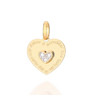 PINGENTE FOLHEADO A OURO CORAÇÃO COM FRASES. MED 1,9CM ROMMANEL 542704