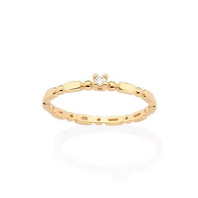 ANEL SOLITÁRIO FOLHEADO A OURO COM ZIRCÔNIA ROMMANEL 513351