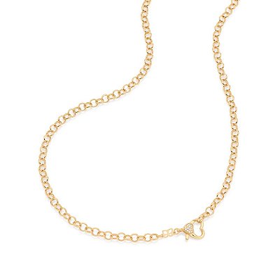 GARGANTILHA FOLHEADO A OURO COM FECHO CORAÇÃO E ZIRCÔNIAS. MED 50CM ROMMANEL 532445