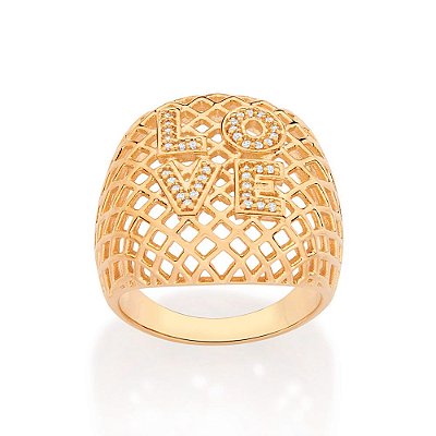 MAX ANEL FOLHEADO A OURO COM ZIRCÔNIAS ESCRITO LOVE ROMMANEL 513362