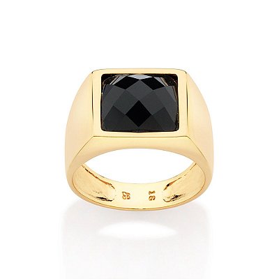 ANEL MASCULINO FOLHEADO A OURO CRISTAL PRETO ROMMANEL 513366