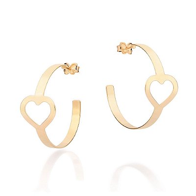 ARGOLA FOLHEADO A OURO CORAÇÃO VAZADO. MED 3,4CM ROMMANEL 527161