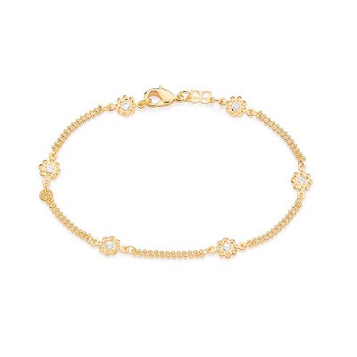 PULSEIRA FLORES FOLHEADO A OURO COM ZIRCÔNIAS. MED 20CM ROMMANEL 552091