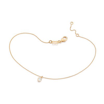 TORNOZELEIRA FOLHEADO A OURO COM ZIRCÔNIA. MED 25CM ROMMANEL 552096
