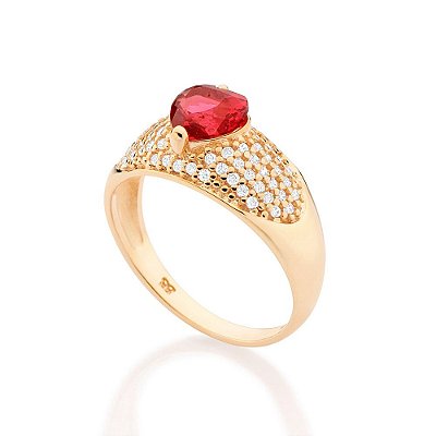 ANEL FOLHEADO A OURO COM ZIRCÔNIAS E CRISTAL CORAÇÃO ROSA ROMMANEL 513370