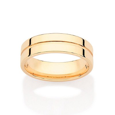 ALIANÇA LISA COM FRISO FOLHEADO A OURO 6MM ROMMANEL 513372