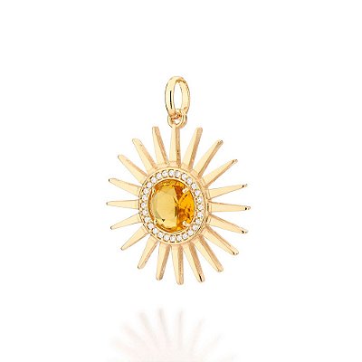 PINGENTE SOL FOLHEADO A OURO COM CRISTAL AMARELO. MED 3,2CM ROMMANEL 542724