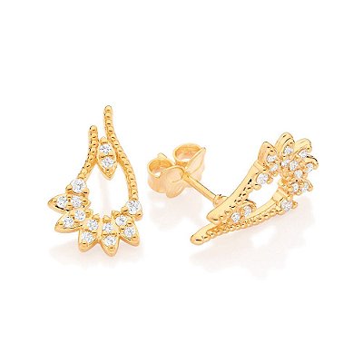 BRINCO PAISLEY FOLHEADO A OURO COM ZIRCÔNIAS. MED 1,6CM ROMMANEL 527171