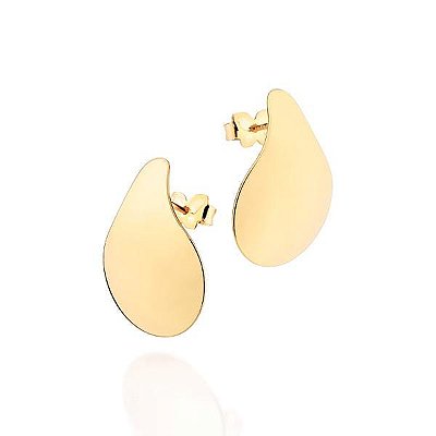 BRINCO FOLHEADO A OURO GOTA ABAULADO. MED 2CM ROMMANEL 527176