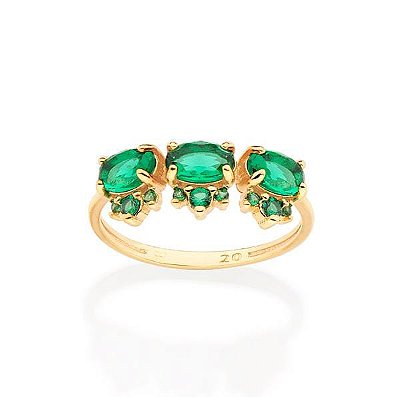 APARADOR DE ALIANÇA FOLHEADO A OURO COM ZIRCÔNIAS E CRISTAL VERDE ROMMANEL 513390