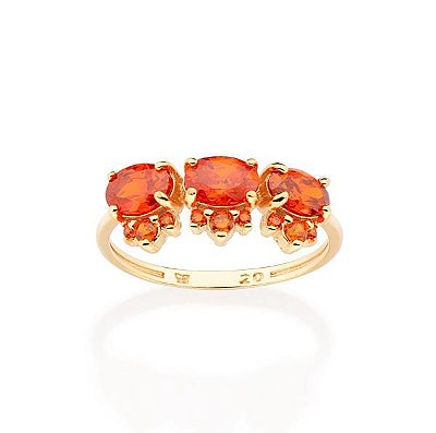 APARADOR DE ALIANÇA FOLHEADO A OURO COM ZIRCÔNIAS LARANJA ROMMANEL 513391