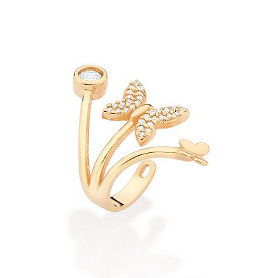 PIERCING DE PRESSÃO FOLHEADO A OURO BORBOLETA COM ZIRCÔNIAS. MED 1,8CM ROMMANEL 527186
