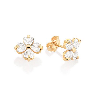 BRINCO FLOR FOLHEADO A OURO COM ZIRCÔNIAS. MED 1,1CM ROMMANEL 527193