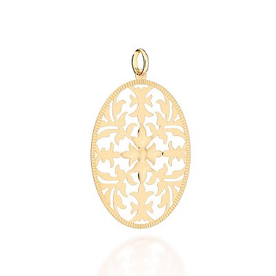 PINGENTE OVAL FOLHEADO A OURO FORMATO DE FOLHAGEM. MED 4,7CM ROMMANEL 542727
