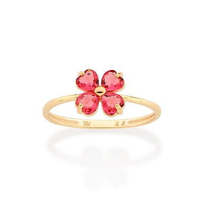 ANEL SKINNY FOLHEADO A OURO FLOR COM CRISTAIS ROSA ROMMANEL 513379