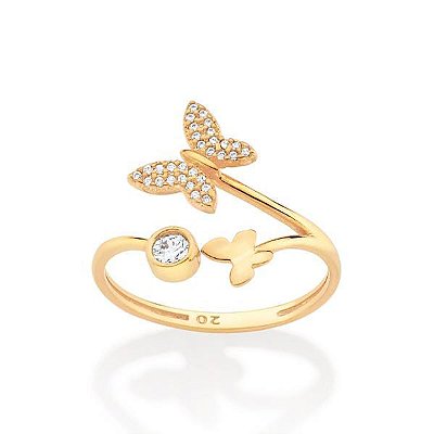 ANEL SKINNY FOLHEADO A OURO BORBOLETA COM ZIRCÔNIAS ROMMANEL 513380