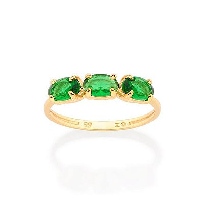 ANEL SKINNY FOLHEADO A OURO  COM CRISTAIS VERDE ROMMANEL 513385