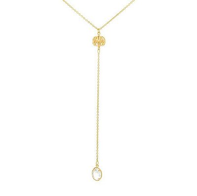 COLAR GRAVATA FOLHEADO A OURO COM BOLA TRABALHADA E CRISTAL. MED 70CM ROMMANEL 531704