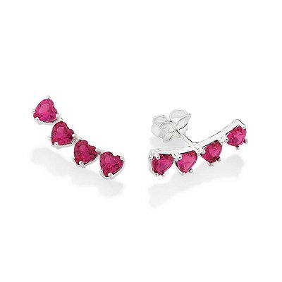 EAR CUFF CORAÇÕES PRATA 925 COM ZIRCÔNIAS ROSA ESCURO. MED 1,8CM ROMMANEL 820117