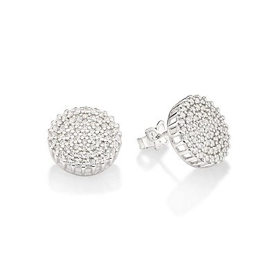 BRINCO BOTÃO REDONDO PRATA 925 COM ZIRCÔNIAS. MED 1,3CM ROMMANEL 820125