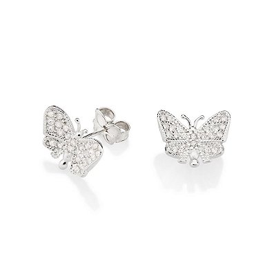 BRINCO BORBOLETA PRATA 925 COM ZIRCÔNIAS. MED 1,2CM ROMMANEL 820126