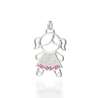 PINGENTE PRATA 925 MENINA COM ZIRCÔNIAS ROSA E BRANCO. MED 3,2CM ROMMANEL 840055