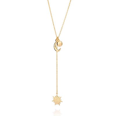 COLAR GRAVATA FOLHEADO A OURO SOL E LUA. MED 50CM ROMMANEL 532485