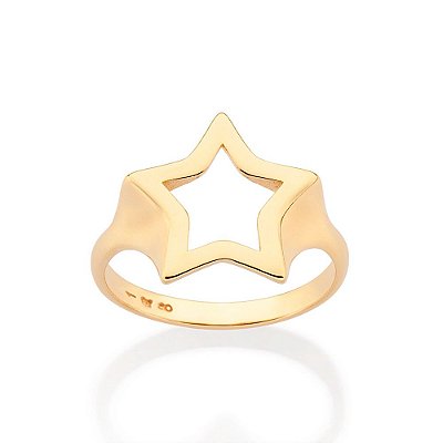 ANEL FOLHEADO A OURO ESTRELA VAZADA ROMMANEL 513396
