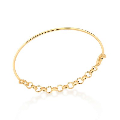 BRACELETE LISO FOLHEADO A OURO COM CORRENTE ELO PORTUGUÊS. MED 6CM DIÂMETRO ROMMANEL 551773