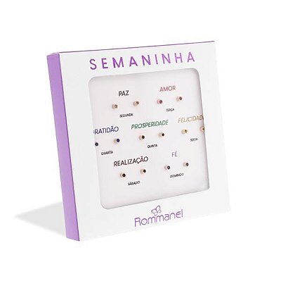 KIT BRINCOS SEMANINHA (7 PARES) FOLHEADO A OURO CRISTAIS COLORIDOS ROMMANEL 527221