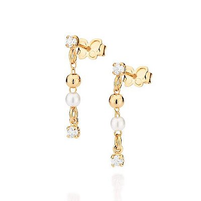 BRINCO FOLHEADO A OURO ZIRCÔNIAS E PÉROLAS. MED 2,3CM ROMMANEL 527201