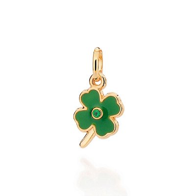 PINGENTE TREVO FOLHEADO A OURO COM APLIQUE DE RESINA VERDE. MED 2,1CM ROMMANEL 542733