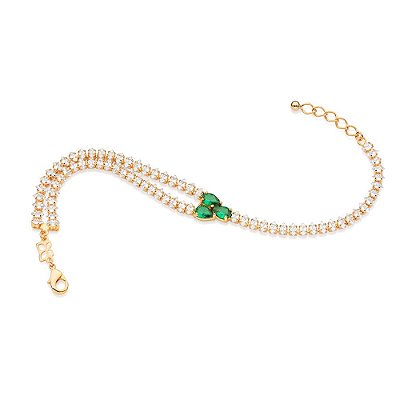 PULSEIRA RIVIERA FOLHEADO A OURO COM ZIRCÔNIAS BRANCO E VERDE. MED 19CM ROMMANEL 552120