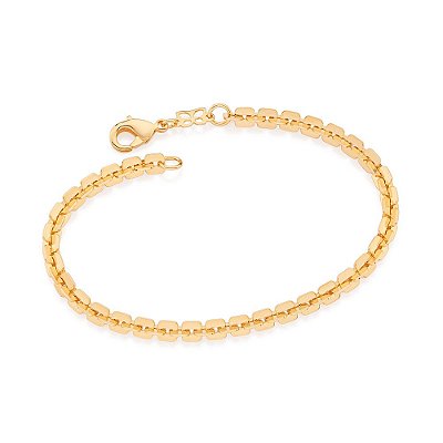 PULSEIRA FOLHEADO A OURO ELOS QUADRADOS. MED 19CM ROMMANEL 552122