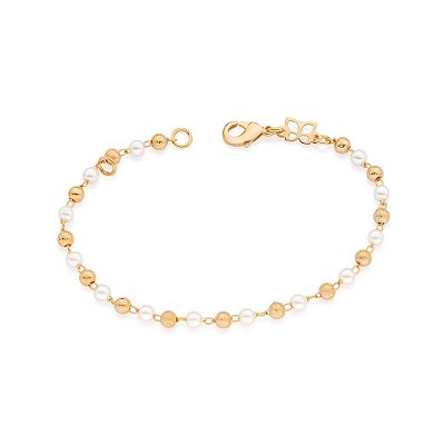 PULSEIRA INFANTIL FOLHEADO A OURO PÉROLAS. MED 16CM ROMMANEL 552108