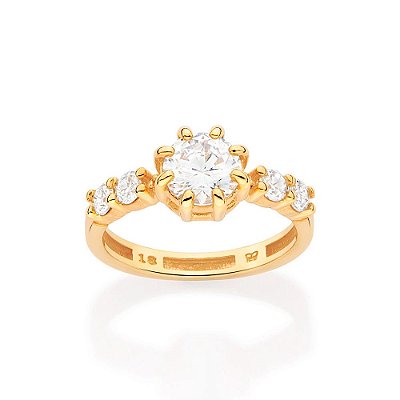 ANEL SOLITÁRIO FOLHEADO A OURO COM ZIRCÔNIAS ROMMANEL 513417