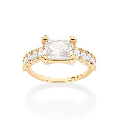 ANEL SOLITÁRIO FOLHEADO A OURO COM ZIRCÔNIA ROMMANEL 513419