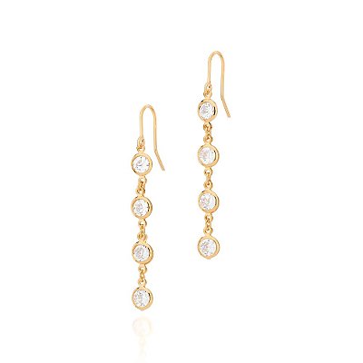 BRINCO GANCHO FOLHEADO A OURO COM ZIRCÔNIAS. MED 5,5CM ROMMANEL 527046