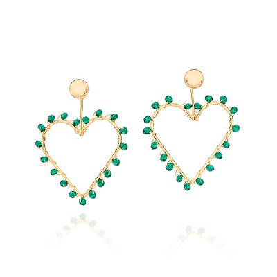 BRINCO CORAÇÃO FOLHEADO A OURO COM CRISTAIS VERDE. MED 4,8CM ROMMANEL 527024