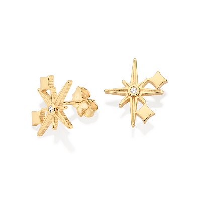 BRINCO BRILHOS FOLHEADO A OURO COM ZIRCÔNIAS. MED 1,5CM ROMMANEL 527262