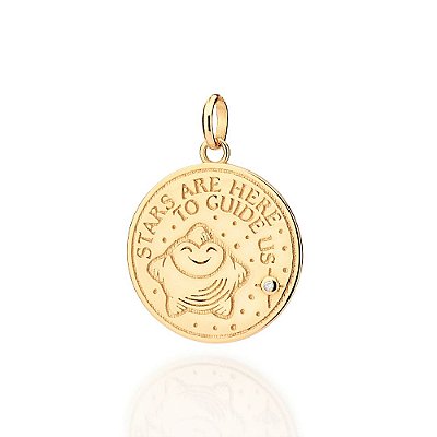 PINGENTE MEDALHA ESTRELA DOS DESEJOS FOLHEADO A OURO COM ZIRCÔNIAS. MED 3,2CM ROMMANEL 542795