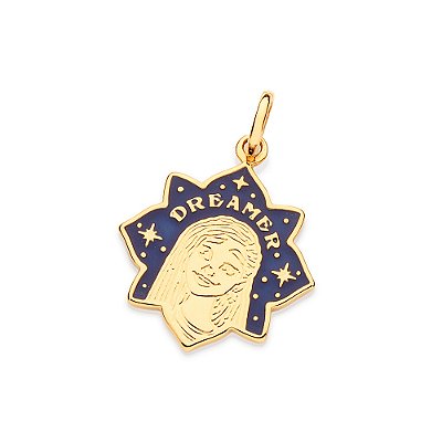 PINGENTE ASHA DREAMER FOLHEADO A OURO COM RESINA AZUL ESCURO. MED 3,1CM ROMMANEL 542798